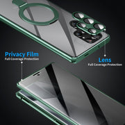 For Samsung Galaxy S24 Ultra 5G MagSafe Magnetic Privacy Frosted Tempered Glass Holder Phone Case(Green)
