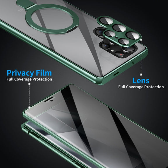 For Samsung Galaxy S24 Ultra 5G MagSafe Magnetic Privacy Frosted Tempered Glass Holder Phone Case(Green)