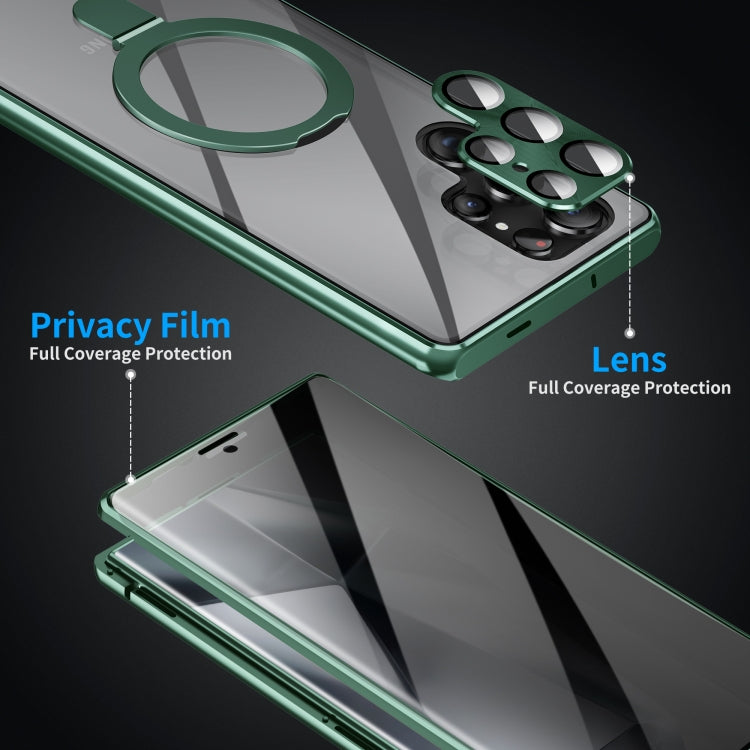 For Samsung Galaxy S24 Ultra 5G MagSafe Magnetic Privacy Frosted Tempered Glass Holder Phone Case(Green)