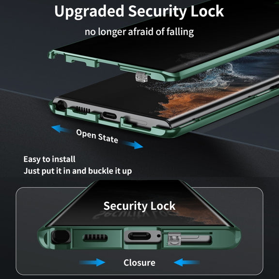 For Samsung Galaxy S24 Ultra 5G MagSafe Magnetic Privacy Frosted Tempered Glass Holder Phone Case(Green)
