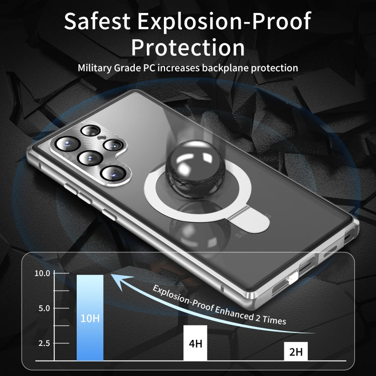 For Samsung Galaxy S24 Ultra 5G MagSafe Magnetic Privacy Frosted Tempered Glass Holder Phone Case(Silver)