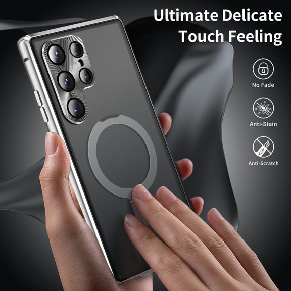 For Samsung Galaxy S24 Ultra 5G MagSafe Magnetic Privacy Frosted Tempered Glass Holder Phone Case(Silver)