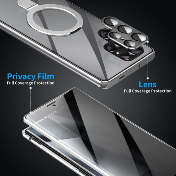 For Samsung Galaxy S24 Ultra 5G MagSafe Magnetic Privacy Frosted Tempered Glass Holder Phone Case(Silver)