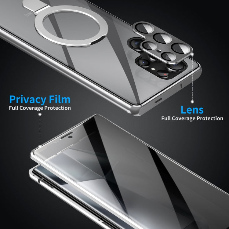 For Samsung Galaxy S24 Ultra 5G MagSafe Magnetic Privacy Frosted Tempered Glass Holder Phone Case(Silver)