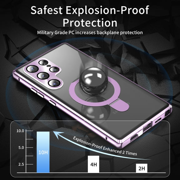 For Samsung Galaxy S24 Ultra 5G MagSafe Magnetic Privacy Frosted Tempered Glass Holder Phone Case(Purple)