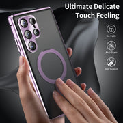 For Samsung Galaxy S24 Ultra 5G MagSafe Magnetic Privacy Frosted Tempered Glass Holder Phone Case(Purple)