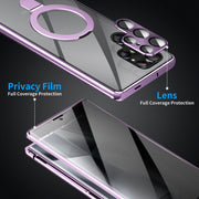 For Samsung Galaxy S24 Ultra 5G MagSafe Magnetic Privacy Frosted Tempered Glass Holder Phone Case(Purple)