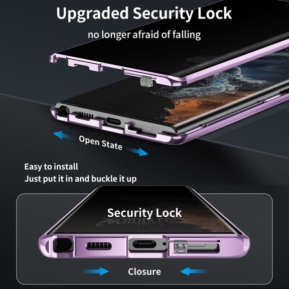 For Samsung Galaxy S24 Ultra 5G MagSafe Magnetic Privacy Frosted Tempered Glass Holder Phone Case(Purple)