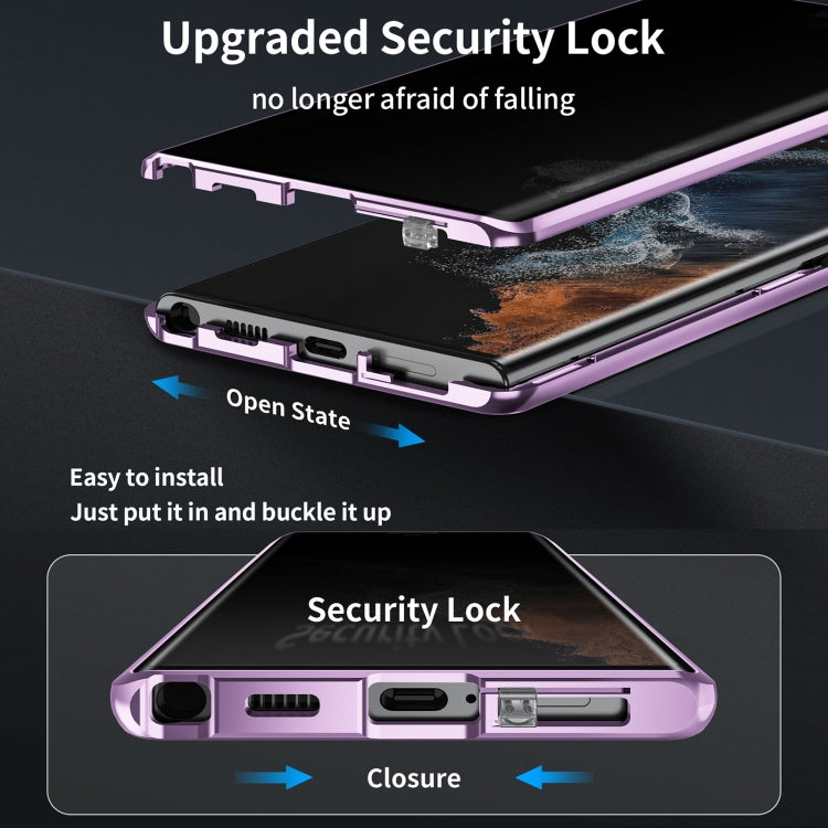 For Samsung Galaxy S24 Ultra 5G MagSafe Magnetic Privacy Frosted Tempered Glass Holder Phone Case(Purple)