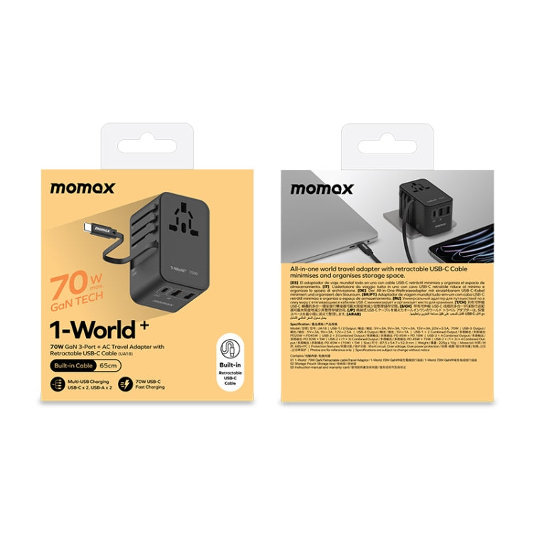 MOMAX 1-World+ 70W Gallium Nitride Expansion Cable Global Conversion Socket Power Adapter(Black) - free shipping - PMC TechLife - Order now!