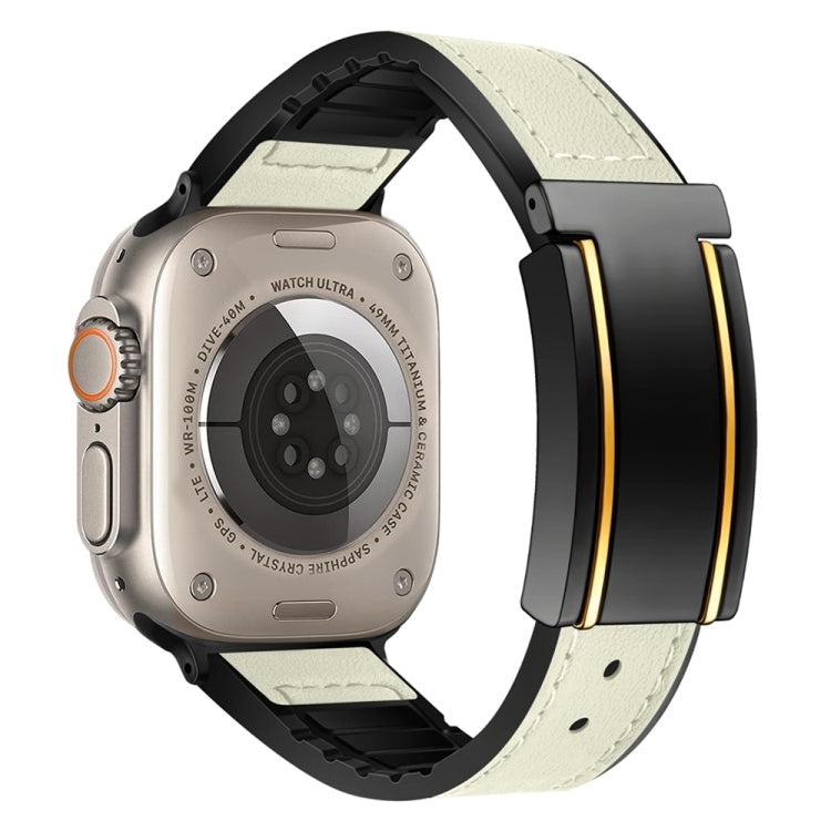 For Apple Watch Ultra 2 49mm Trapezoid Fold Magnetic Buckle Silicone PU Watch Band(Beige Gold) - free shipping - PMC TechLife - Order now!