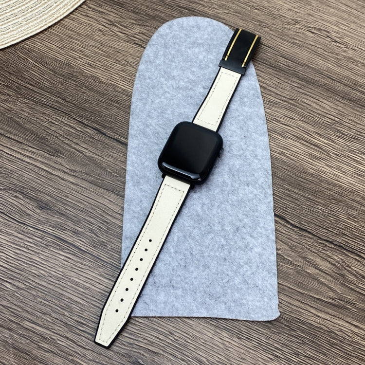 For Apple Watch Series 9 45mm Trapezoid Fold Magnetic Buckle Silicone PU Watch Band(Beige Gold) - free shipping - PMC TechLife - Order now!