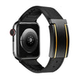 For Apple Watch SE 2022 40mm Trapezoid Fold Magnetic Buckle Silicone PU Watch Band(Black Gold) - free shipping - PMC TechLife - Order now!