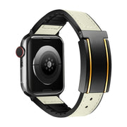 For Apple Watch Series 6 40mm Trapezoid Fold Magnetic Buckle Silicone PU Watch Band(Beige Gold)