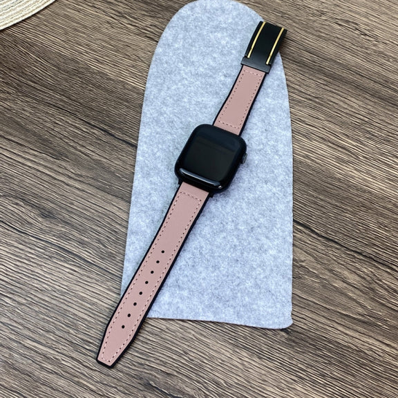 For Apple Watch Series 10 46mm Trapezoid Fold Magnetic Buckle Silicone PU Watch Band(Pink)
