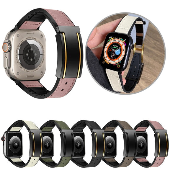 For Apple Watch SE 2022 40mm Trapezoid Fold Magnetic Buckle Silicone PU Watch Band(Black Gold)