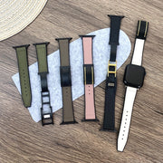 For Apple Watch Series 2 38mm Trapezoid Fold Magnetic Buckle Silicone PU Watch Band(Black Gold)