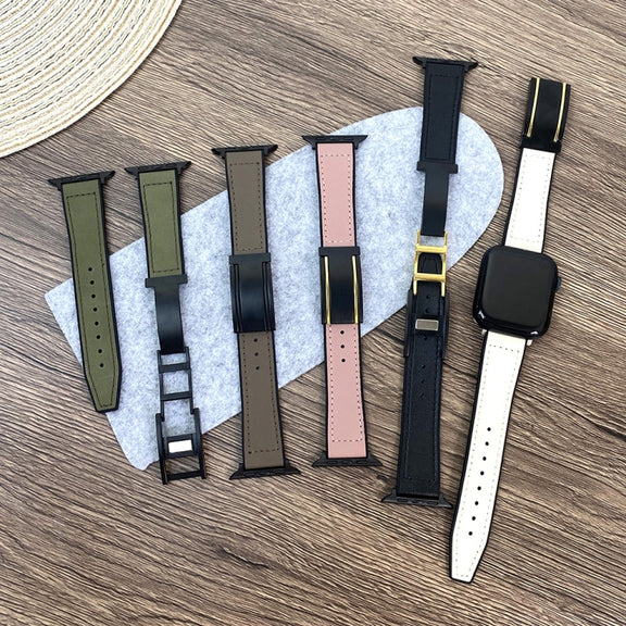 For Apple Watch Series 10 42mm Trapezoid Fold Magnetic Buckle Silicone PU Watch Band(Black Gold)
