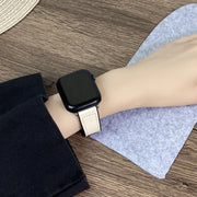 For Apple Watch Series 9 41mm Trapezoid Fold Magnetic Buckle Silicone PU Watch Band(Black Gold)
