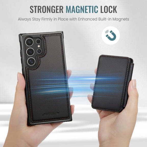 For Samsung Galaxy S24 Ultra 5G JEEHOOD J05 Business Magnetic Style RFID Leather Phone Case(Black)