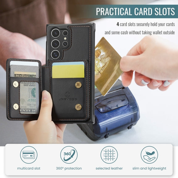 For Samsung Galaxy S24 Ultra 5G JEEHOOD J05 Business Magnetic Style RFID Leather Phone Case(Black)