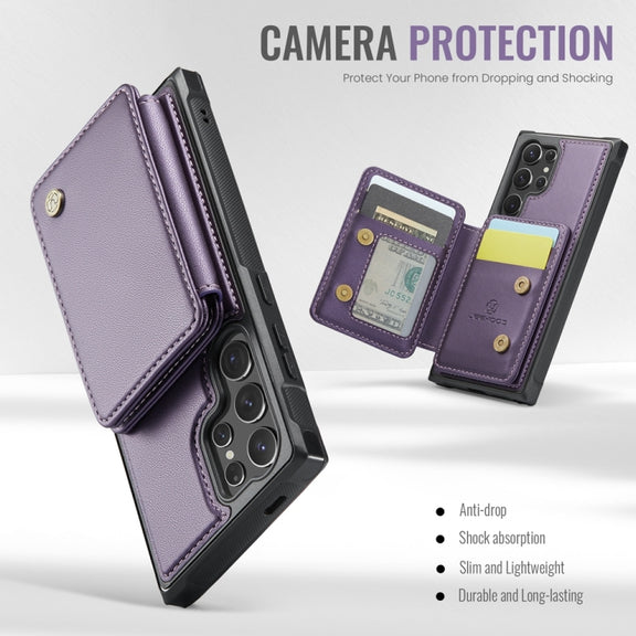 For Samsung Galaxy S24 Ultra 5G JEEHOOD J05 Business Magnetic Style RFID Leather Phone Case(Purple)