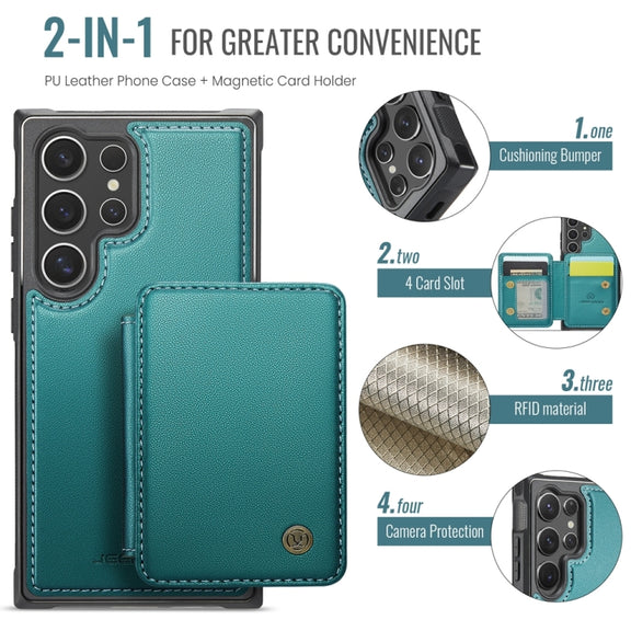 For Samsung Galaxy S24 Ultra 5G JEEHOOD J05 Business Magnetic Style RFID Leather Phone Case(Blue Green)