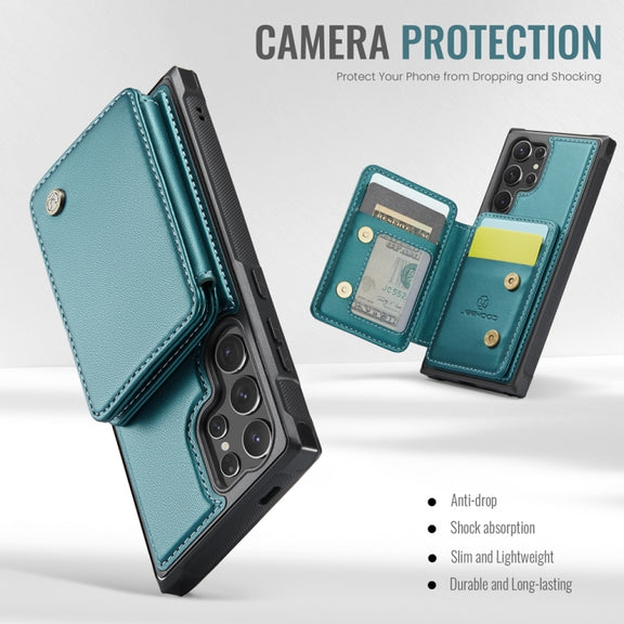 For Samsung Galaxy S24 Ultra 5G JEEHOOD J05 Business Magnetic Style RFID Leather Phone Case(Blue Green)
