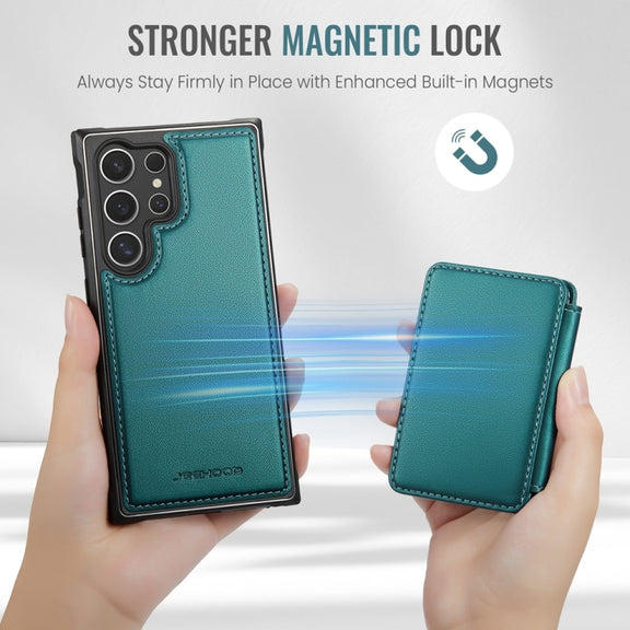 For Samsung Galaxy S24 Ultra 5G JEEHOOD J05 Business Magnetic Style RFID Leather Phone Case(Blue Green)
