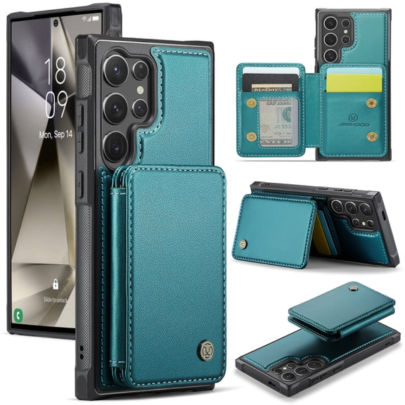 For Samsung Galaxy S24 Ultra 5G JEEHOOD J05 Business Magnetic Style RFID Leather Phone Case(Blue Green)