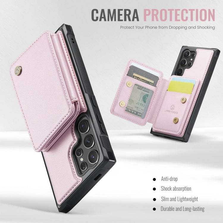 For Samsung Galaxy S24 Ultra 5G JEEHOOD J05 Business Magnetic Style RFID Leather Phone Case(Pink)