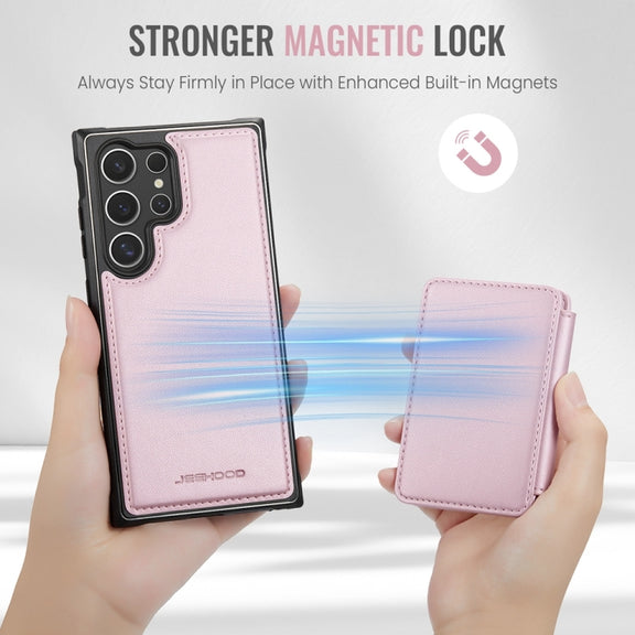 For Samsung Galaxy S24 Ultra 5G JEEHOOD J05 Business Magnetic Style RFID Leather Phone Case(Pink)
