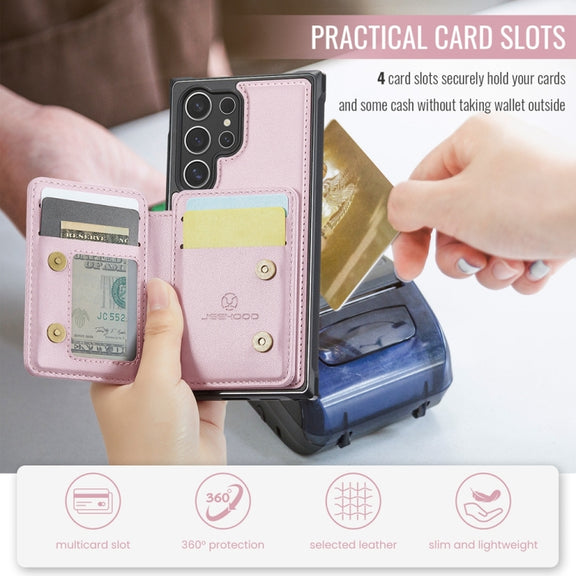 For Samsung Galaxy S24 Ultra 5G JEEHOOD J05 Business Magnetic Style RFID Leather Phone Case(Pink)