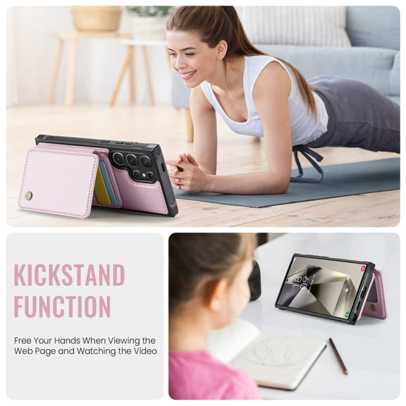 For Samsung Galaxy S24 Ultra 5G JEEHOOD J05 Business Magnetic Style RFID Leather Phone Case(Pink)