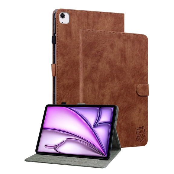 For iPad Air 13 2025 / 2024 Embossed Tiger Pattern Leather Tablet Case(Brown)