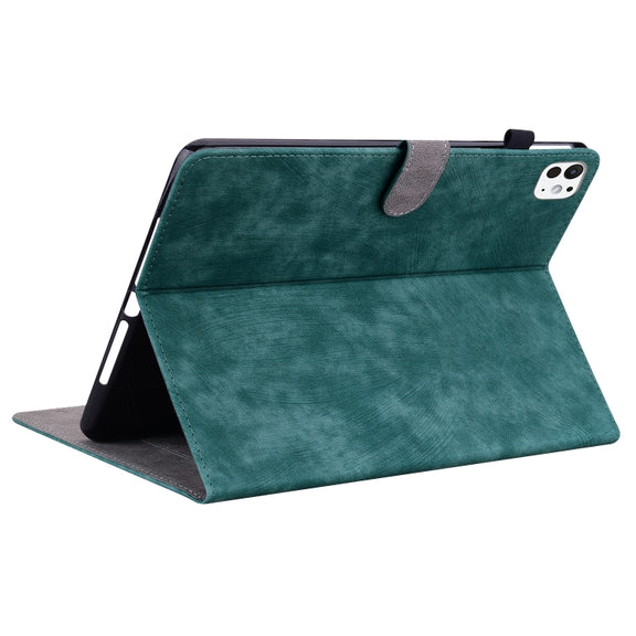 For iPad Pro 11 2024 Embossed Tiger Pattern Leather Tablet Case(Dark Green)