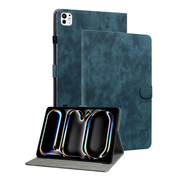 For iPad Pro 11 2024 Embossed Tiger Pattern Leather Tablet Case(Dark Blue) - iPad Pro 11 2024 Cases by PMC TechLife | Online Shopping South Africa | PMC TechLife | Buy Now Pay Later Mobicred