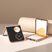 For Huawei Pocket 2 Nano Plating Genuine Leather Wave Series Phone Case(Black)