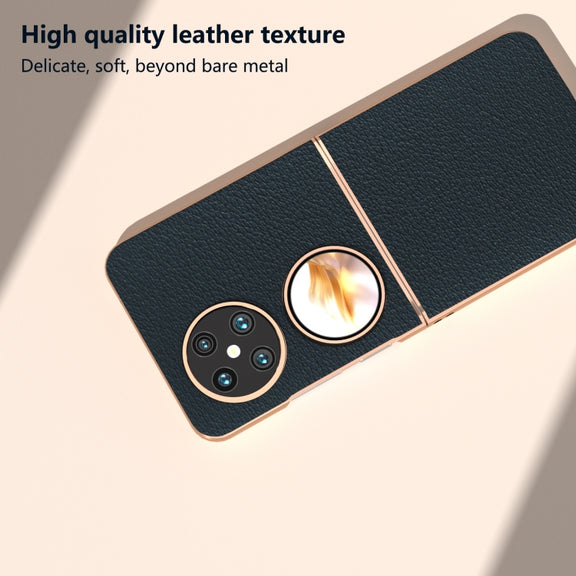 For Huawei Pocket 2 Nano Plating Genuine Leather Wave Series Phone Case(Green)