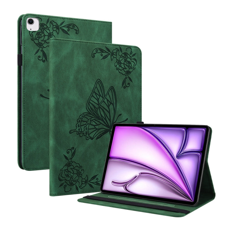 For iPad Air 11 2024 Butterfly Flower Embossed Leather Tablet Case(Green) - iPad Air 11 2024 Cases by PMC TechLife | Online Shopping South Africa | PMC TechLife | Buy Now Pay Later Mobicred