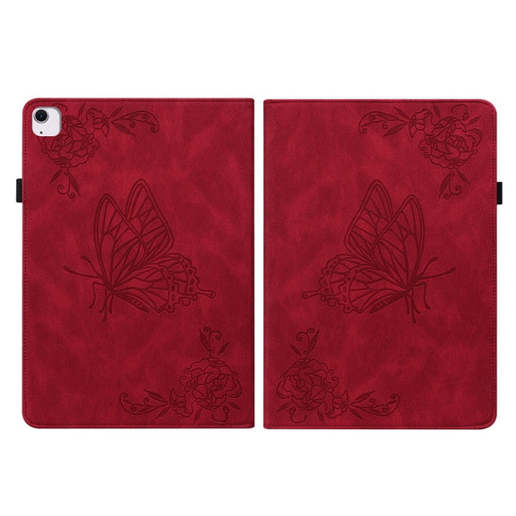 For iPad Air 11 2024 Butterfly Flower Embossed Leather Tablet Case(Red)