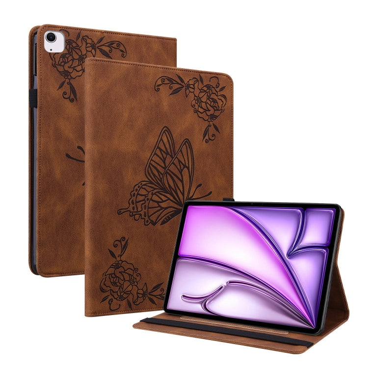 For iPad Air 11 2024 Butterfly Flower Embossed Leather Tablet Case(Brown) - iPad Air 11 2024 Cases by PMC TechLife | Online Shopping South Africa | PMC TechLife | Buy Now Pay Later Mobicred