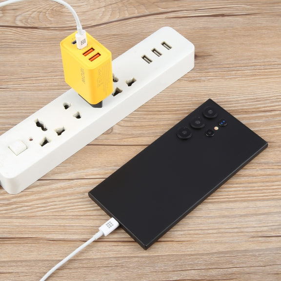KO-71 120W Dual PD Type-C + Dual QC3.0 USB Multi Ports Charger, Plug:EU Plug(Yellow)
