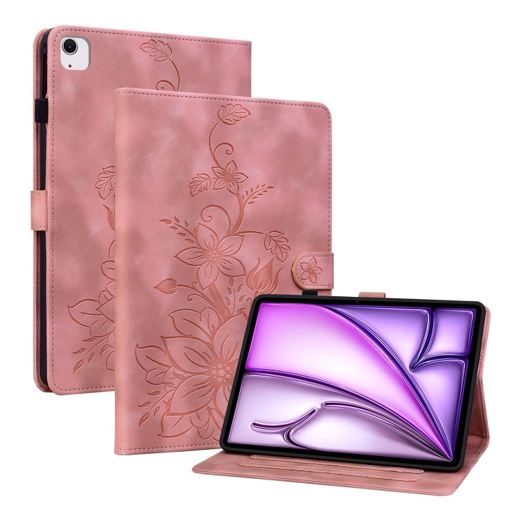 For iPad Air 13 2024 Lily Embossed Leather Smart Tablet Case(Pink) - iPad Air 13 2024 Cases by PMC TechLife | Online Shopping South Africa | PMC TechLife | Buy Now Pay Later Mobicred