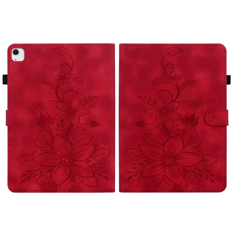 For iPad Air 13 2025 / 2024 Lily Embossed Leather Smart Tablet Case(Red)