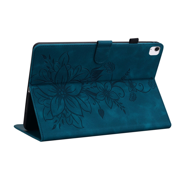 For iPad Air 13 2024 Lily Embossed Leather Smart Tablet Case(Dark Blue)