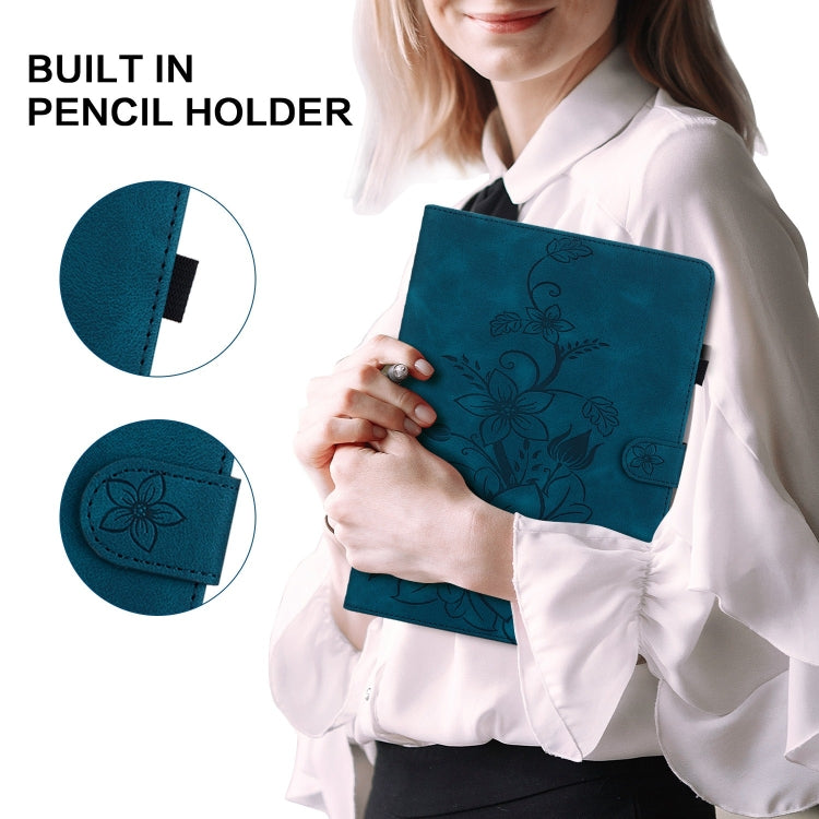For iPad Air 13 2024 Lily Embossed Leather Smart Tablet Case(Dark Blue) - iPad Air 13 2024 Cases by PMC TechLife | Online Shopping South Africa | PMC TechLife | Buy Now Pay Later Mobicred