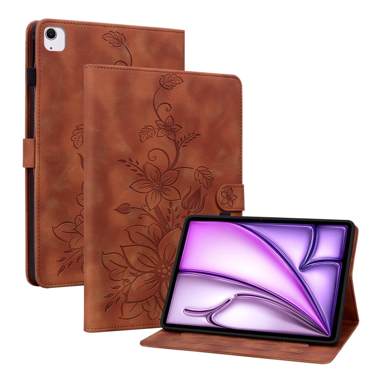 For iPad Air 11 2025 / 2024 Lily Embossed Leather Smart Tablet Case(Brown) - iPad Air 11 2025 / 2024 Cases by PMC TechLife | Online Shopping South Africa | PMC TechLife | Buy Now Pay Later Mobicred