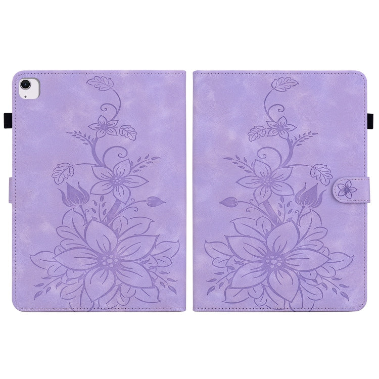 For iPad Air 11 2024 Lily Embossed Leather Smart Tablet Case(Purple)