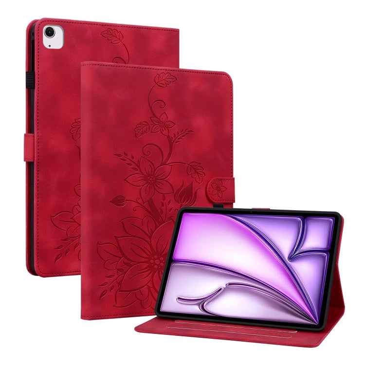 For iPad Air 11 2025 / 2024 Lily Embossed Leather Smart Tablet Case(Red) - iPad Air 11 2025 / 2024 Cases by PMC TechLife | Online Shopping South Africa | PMC TechLife | Buy Now Pay Later Mobicred